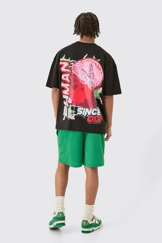 Oversize T-Shirt & Mesh-Shorts mit Print