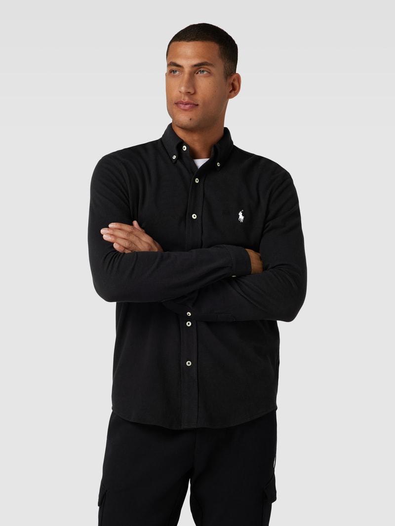 Slim Fit Freizeithemd mit Button-Down-Kragen in schwarz