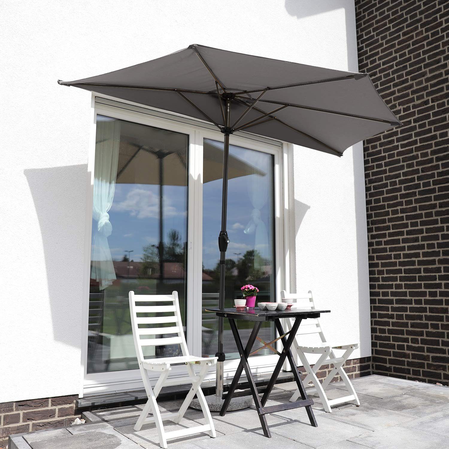 Sekey Balkonschirm 270cm Sonnenschirm Halbrund mit Kurbel, Sonnenschutz 50+