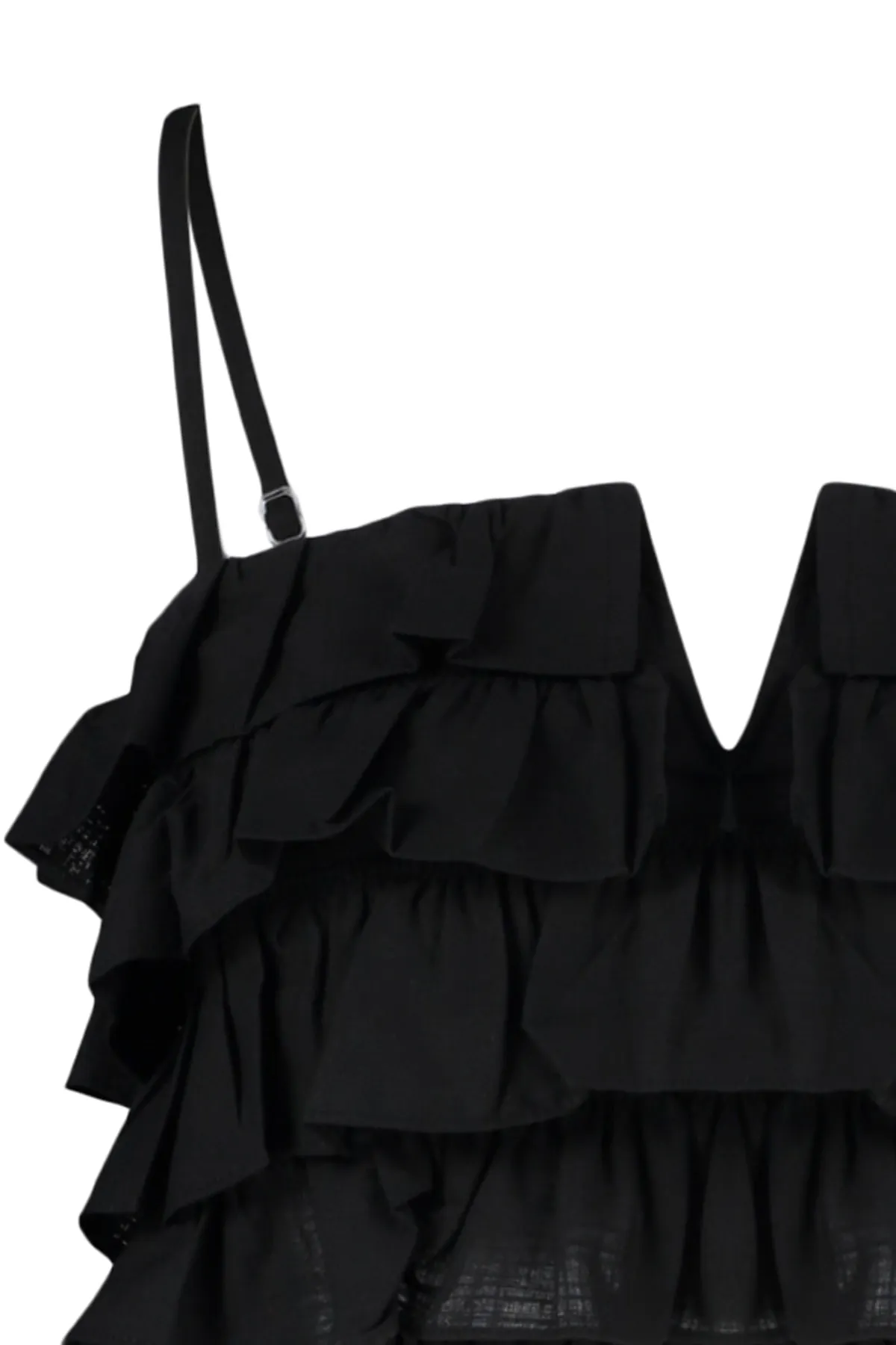 Trendyol Collection  Schwarze, bauchfreie, gewebte Rüschenbluse aus 100 % Baumwolle TBESS21BZ0661