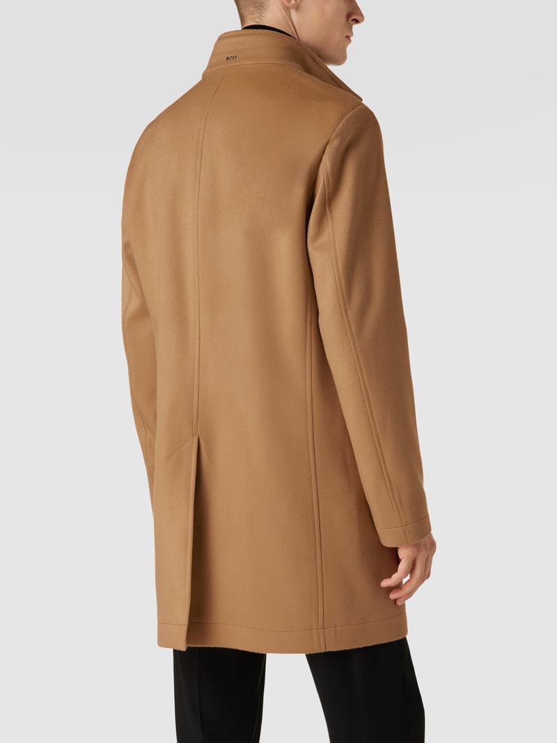 Slim Fit Wollmantel mit Eingrifftaschen Modell 'Hyde Standup' in beige
