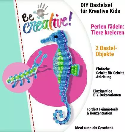 Perlentiere Seepferdchen - Bastelset für Kinder ab 6 Jahren