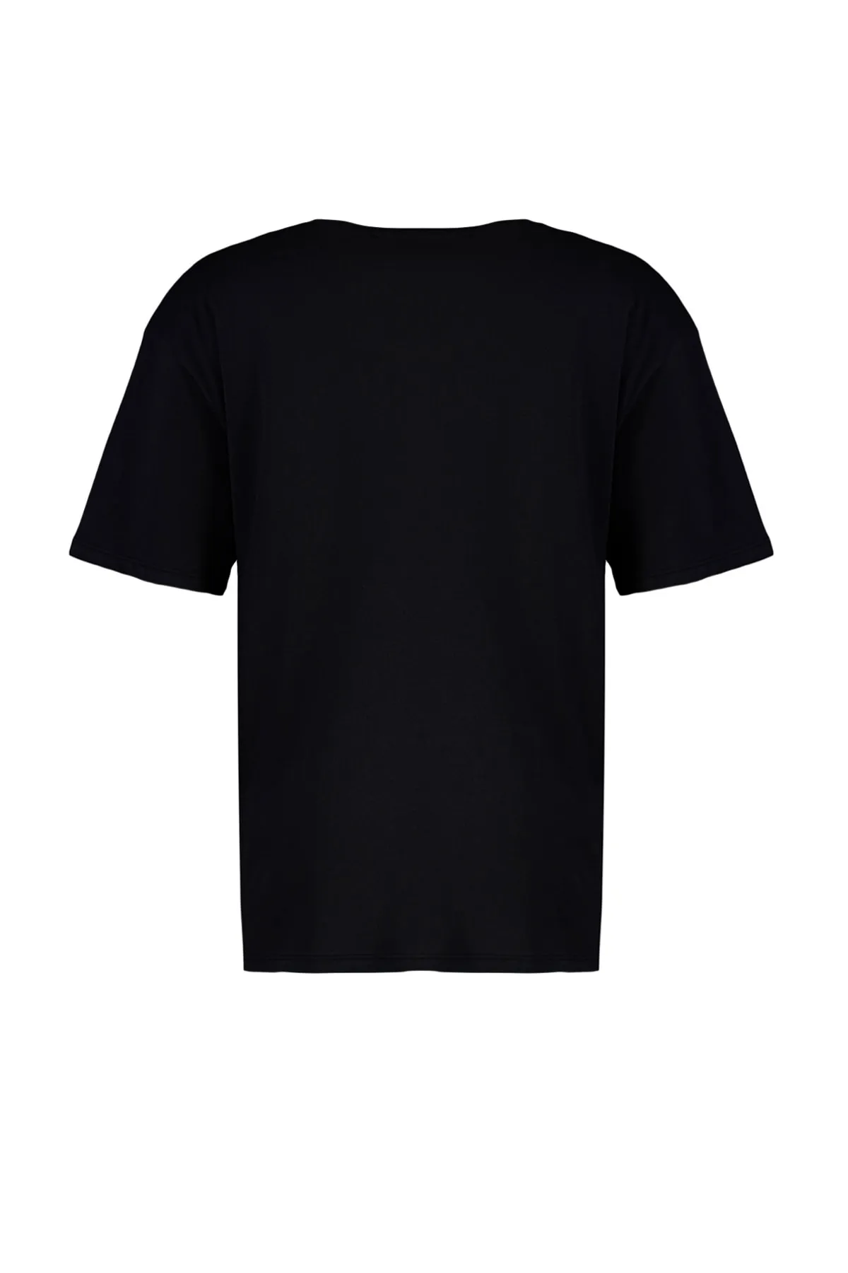 Trendyol Collection  Schwarzes Boyfriend-Strick-T-Shirt mit V-Ausschnitt aus 100 % Baumwolle TWOSS23TS00003