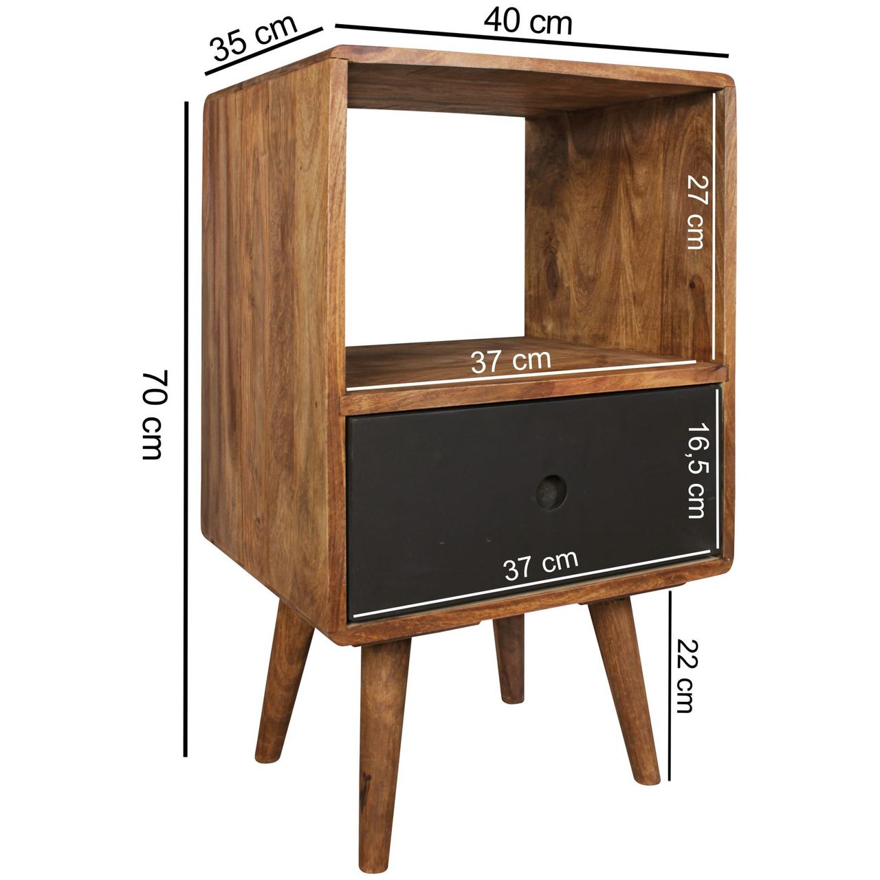 Wohnling Retro Nachtkonsole REPA Sheesham-Holz Dunkelbraun/Schwarz