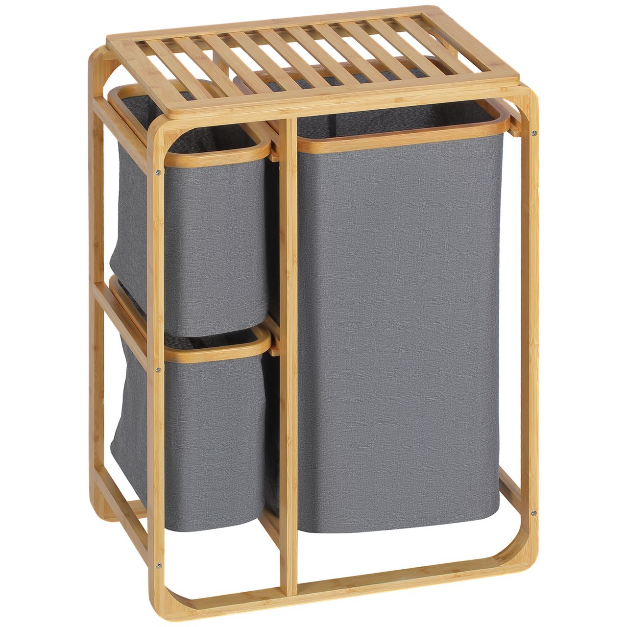 HOMCOM Wäschekorb Wäschebox mit Plattform Wäschesammler mit 3 abnehmbaren Wäschesacke Wäschesortierer für Schlafzimmer Badezimmer Bambus Grau Natur 50 x 32 x 69,7 cm
