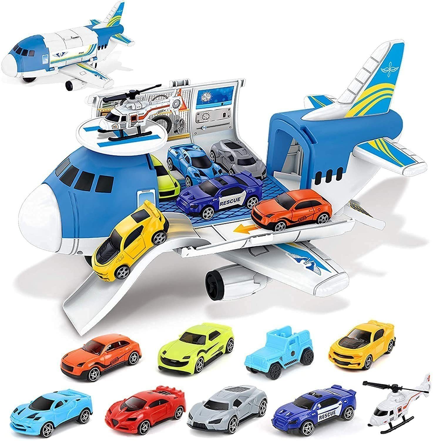 LBLA Spielzeug-Flugzeug Flugzeug-Set mit 9 Autos, Lernspielzeug für Kinder ab 3 Jahre, Transportflugzeug-Spielzeug-Set, Weihnachtsgeschenk