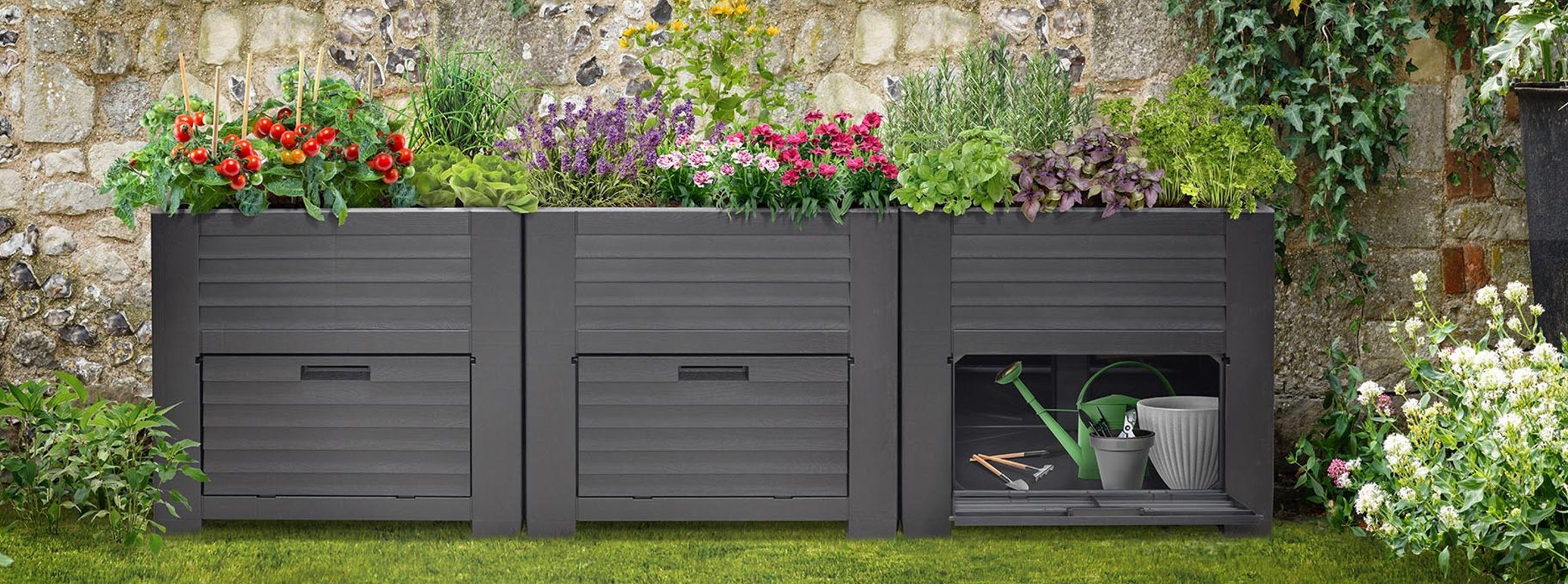 dynamic24 Hochbeet 600 Liter, Hochbeet 226cm Garten Schrank Frühbeet Kräuterbeet Pflanzkasten
