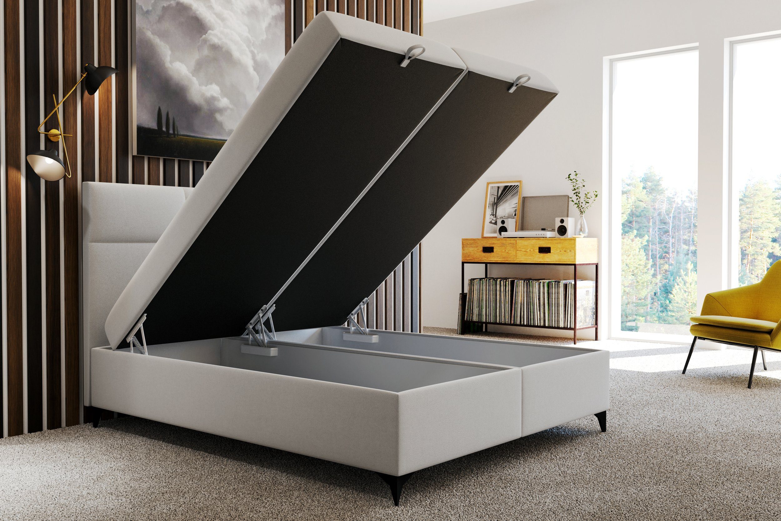Stylefy Boxspringbett Libra (Schlafzimmerbett, Bett), 140/160/180/200 x 200 cm, wahlweise mit Topper, mit Taschenfederkern Matratze, Bettkasten, Kopfteil gepolstert