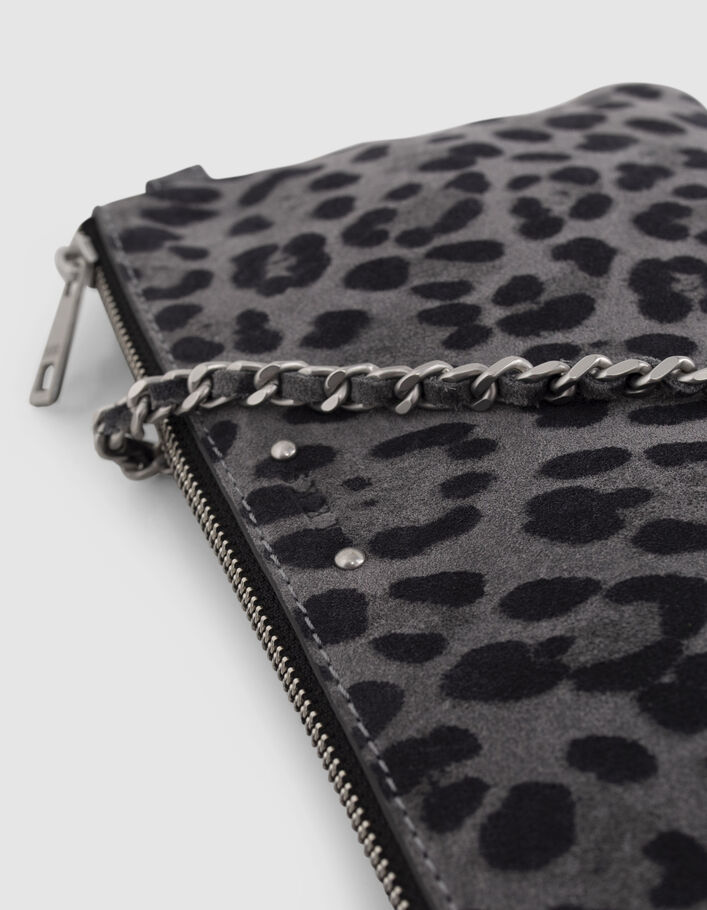 La pochette 111 gris cuir velours motif léopard Femme