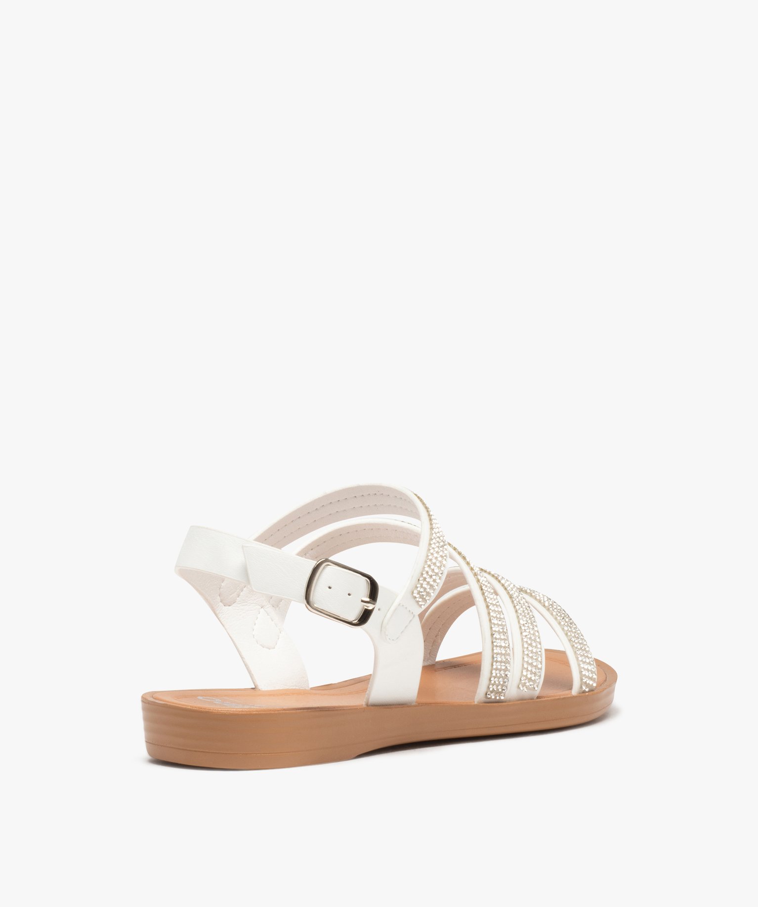 Sandales femme plates à brides strass unies blanc | GEMO