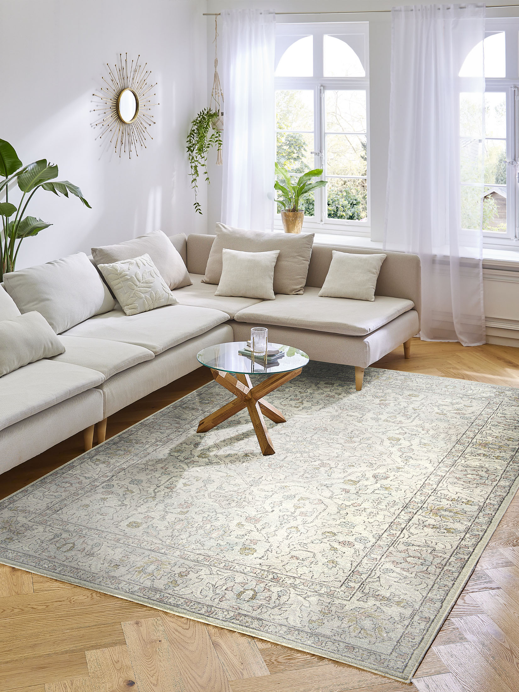 Nafar Vintage-Teppich, Hellblau/rosa