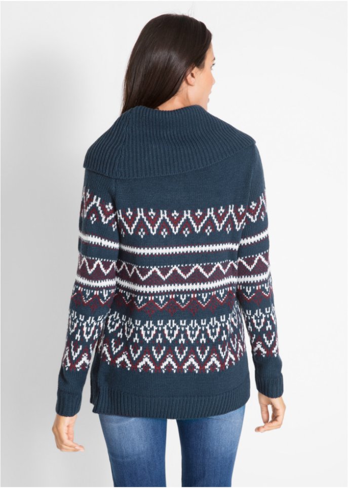 Norweger-Pullover mit weitem Rollkragen, A-Linie