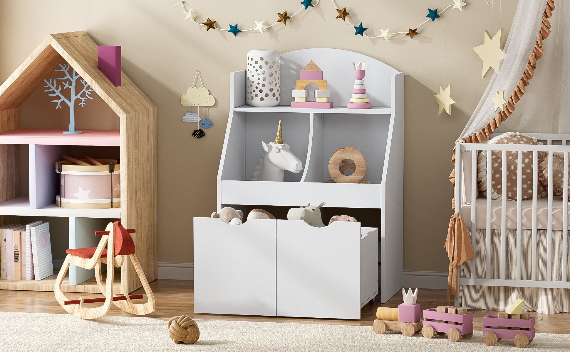 TWSOUL Stauraumschrank Kinderspind, Aufbewahrungsschrank für Kinderspielzeug 65*40*89CM(L*B*H), Premium-MDF