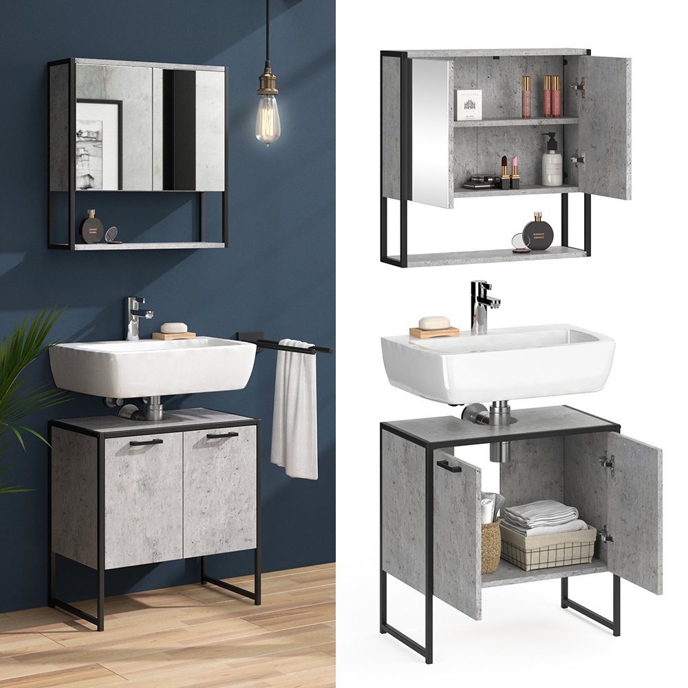 Vicco Badmöbel-Set Loft-Badezimmerset FYRK Beton Set 1, (2-er Set, 2-St., 2-er Set)