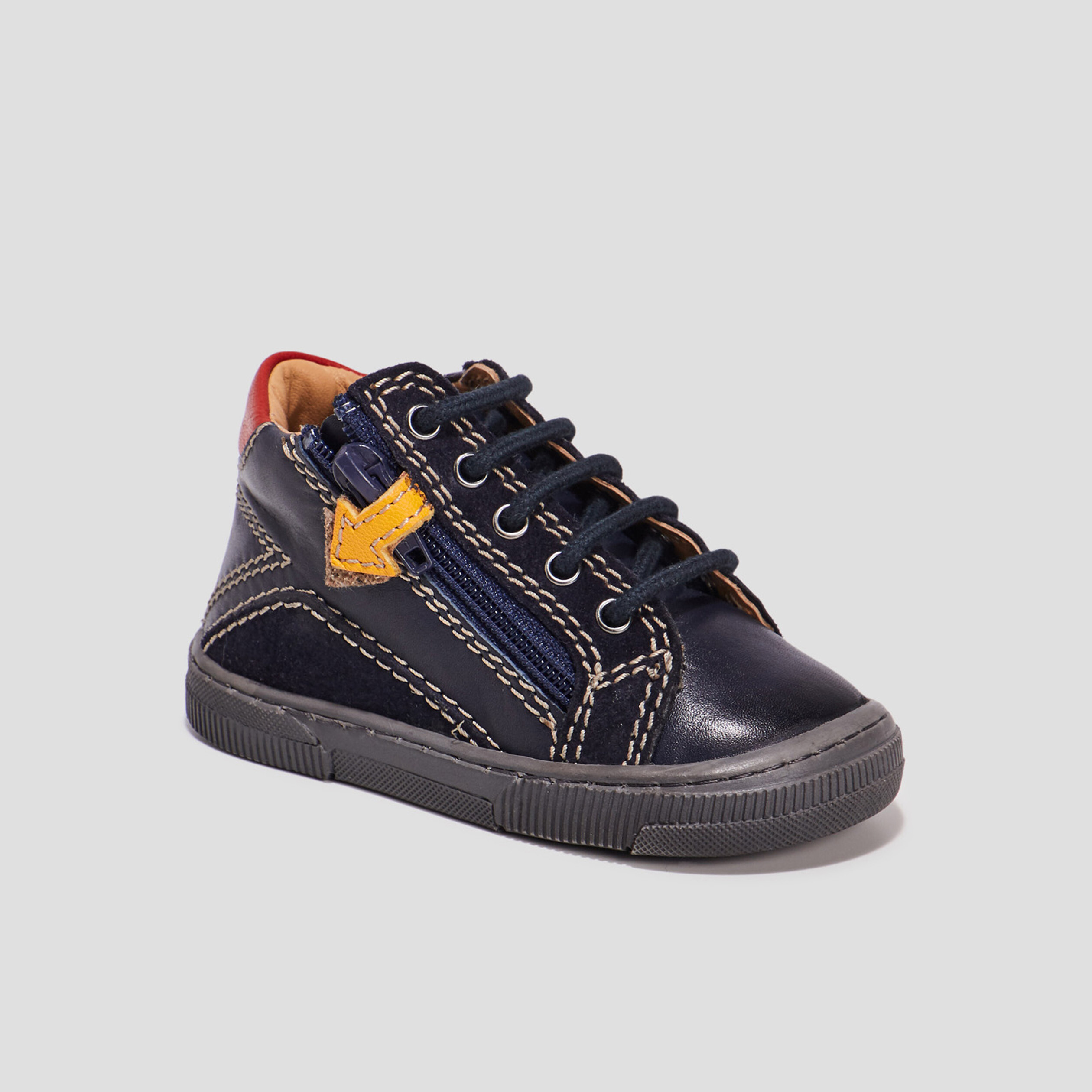 Baskets montantes zippées en cuir bleu marine bébé garçon | La Halle