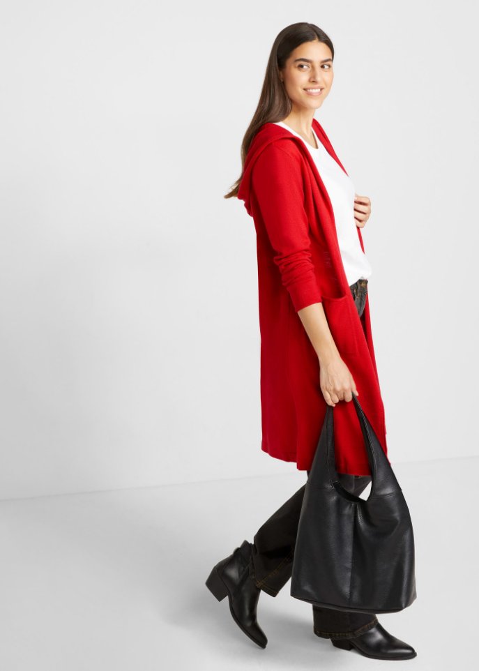 Longstrickjacke mit Kapuze