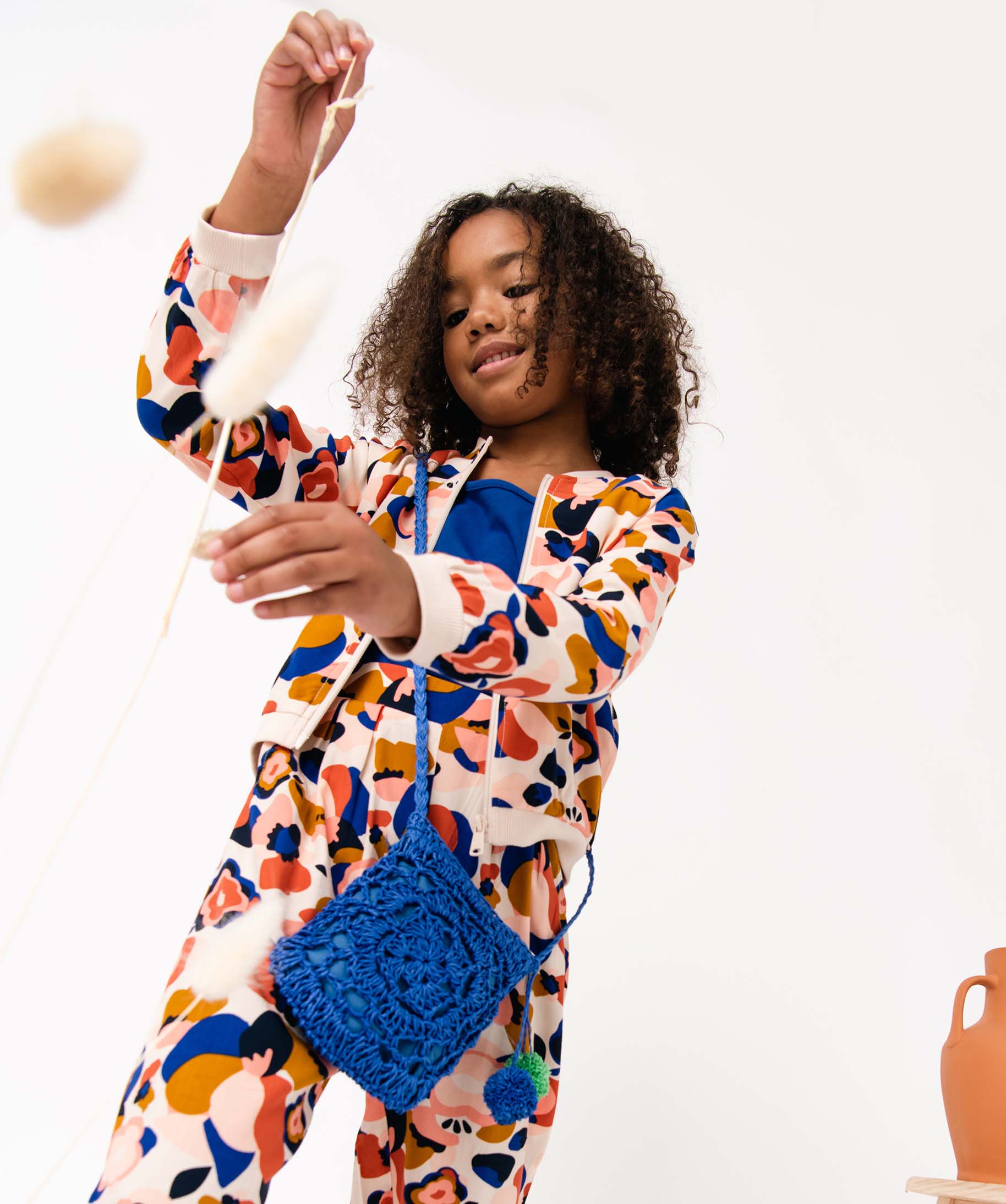 Sac fille en paille avec bandoulière tressée bleu | GEMO