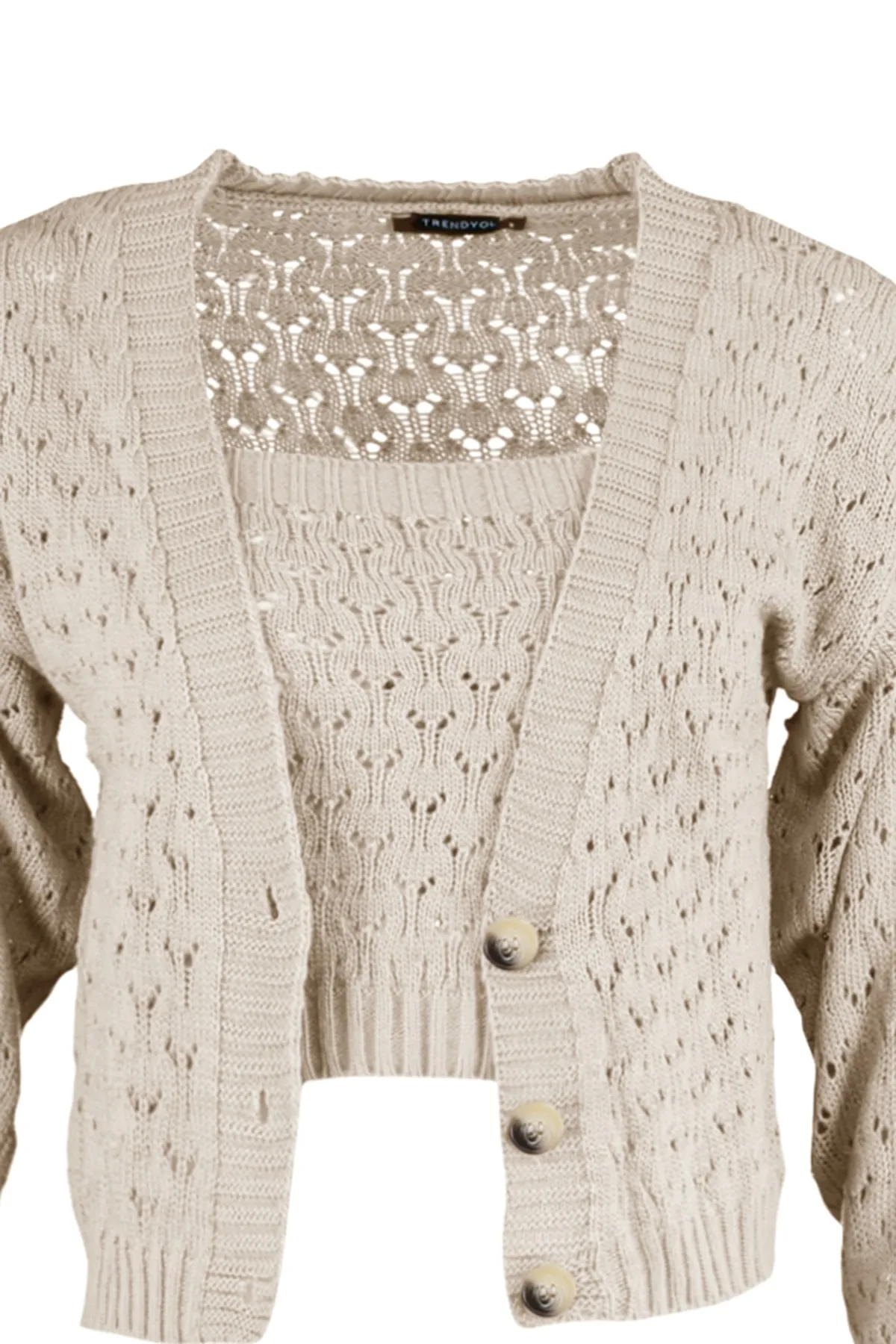 Trendyol Collection  Steinfarbener durchbrochener/durchbrochener Strickcardigan TWOSS20HI0034