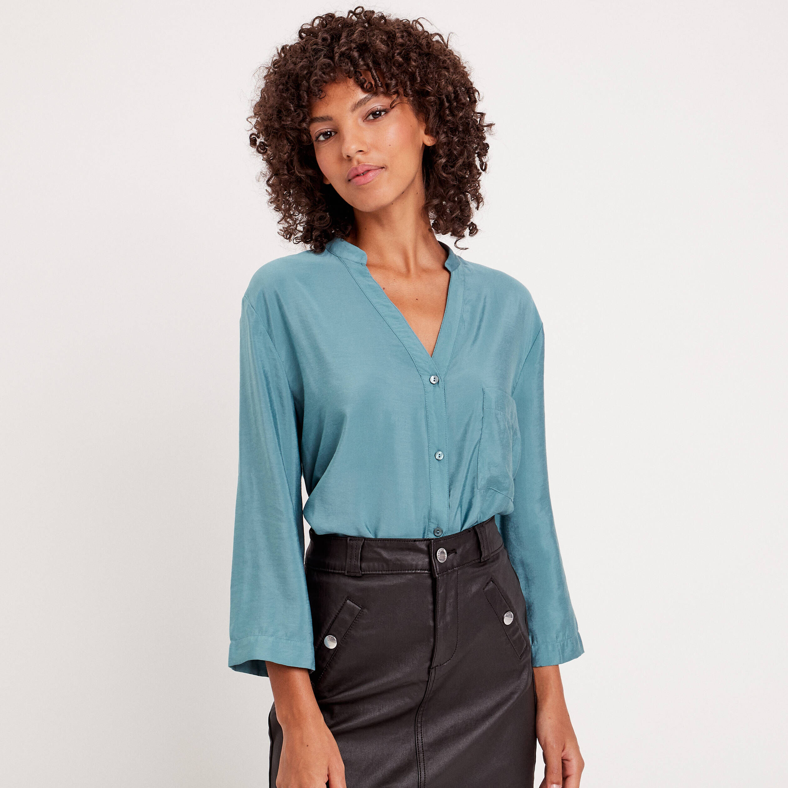 Chemise manches 3/4 bleu pétrole femme | Cache Cache