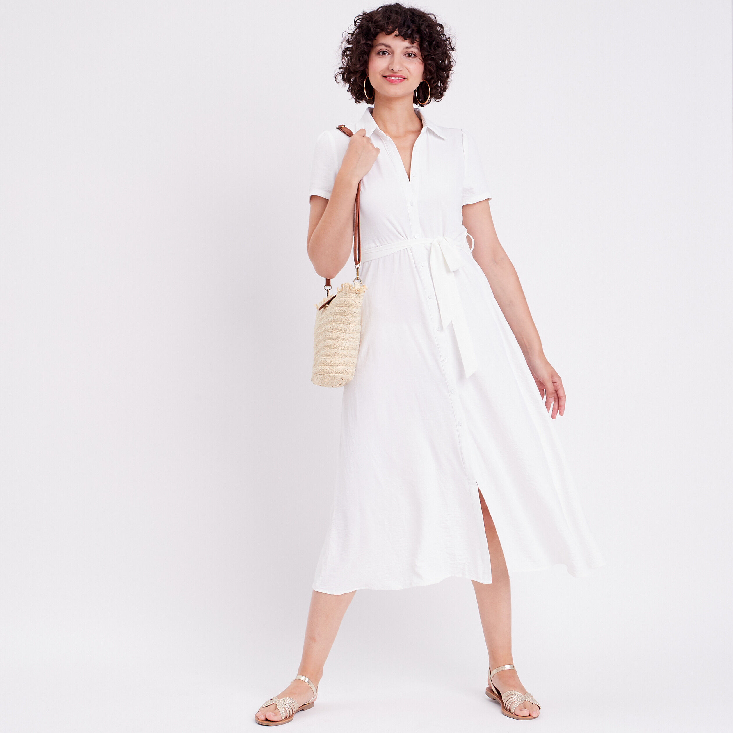Robe chemise midi droite ecru femme | Cache Cache