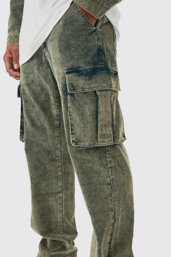 Lockere Cord-Cargohose mit Acid-Waschung