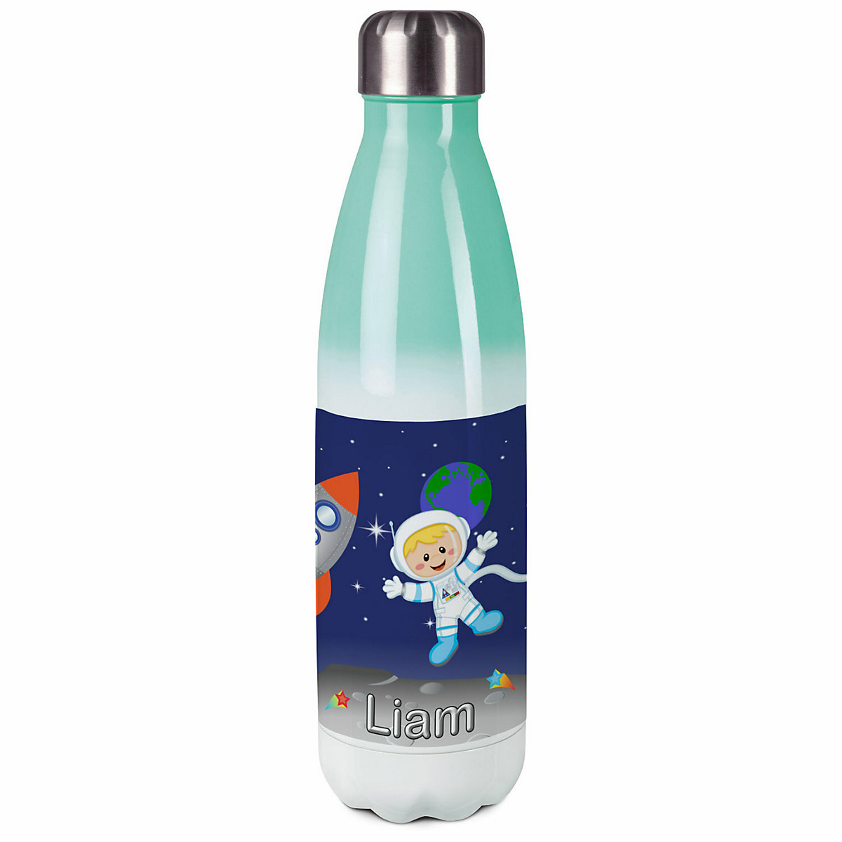 Edelstahl Kinder Thermoflasche / Trinkflasche bunt Weltall Spülmaschinenfest, Auslaufsicher, Bruchfest, Doppelwandig, Für Heißgetränke geeignet, Mit Deckel, Isoliert
