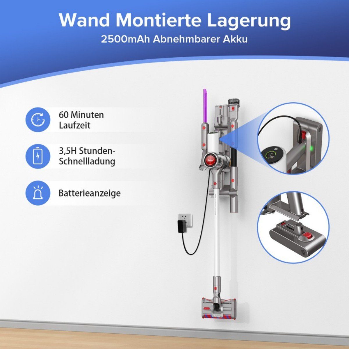 redroad Akku-Stielstaubsauger 17, 450,00 W, beutellos, 5 in1 Handstaubsauger, 26.5KPa Staubsauger Kabelloser Stielsauger