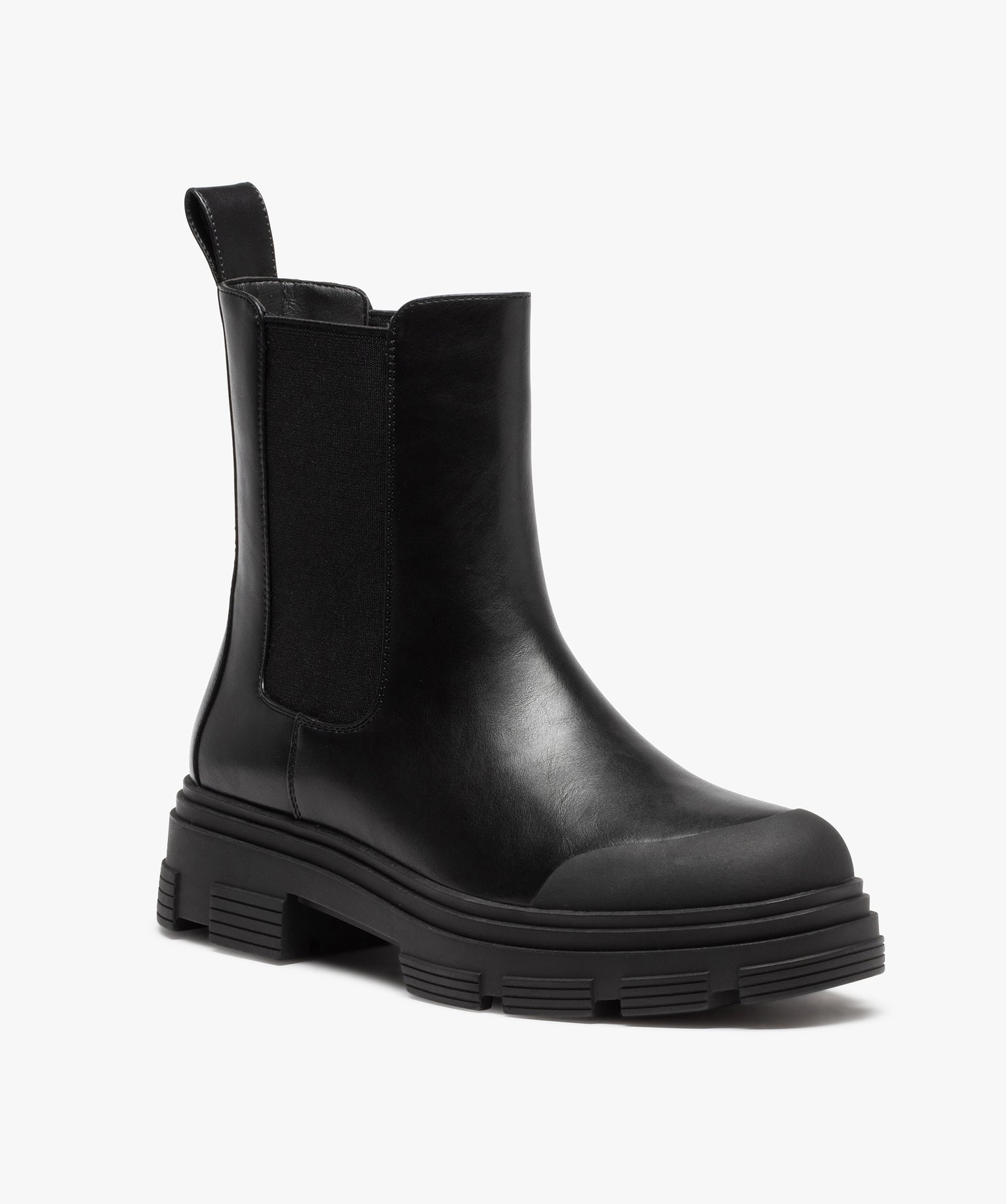 Boots femme unies style Chelsea à semelle crantée noir | GEMO