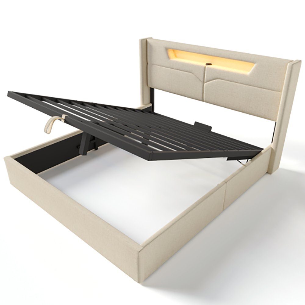 Sweiko Polsterbett, Stauraumbett mit Ladefunktion und LED-Beleuchtung, 140*200cm