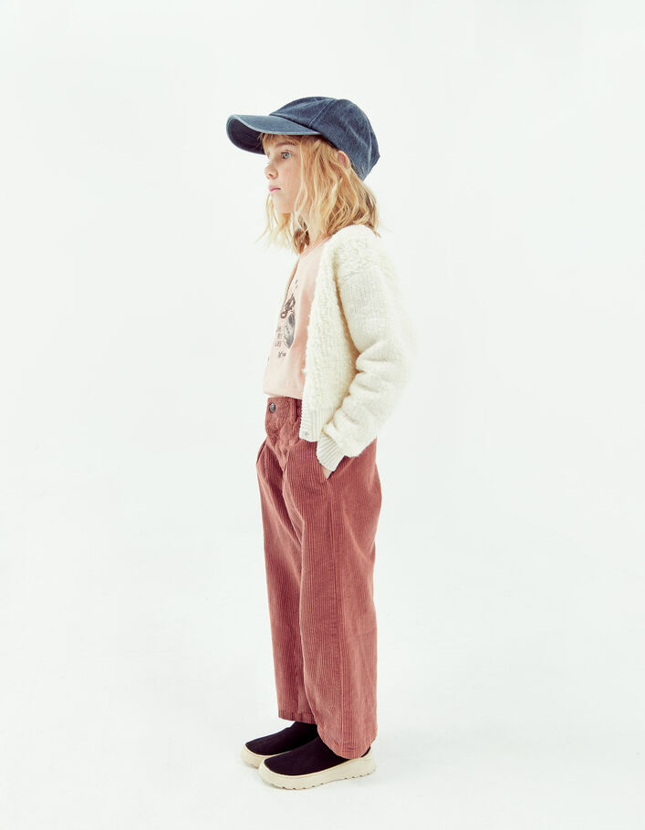 Pantalon large rose cuivré en velours côtelé fille