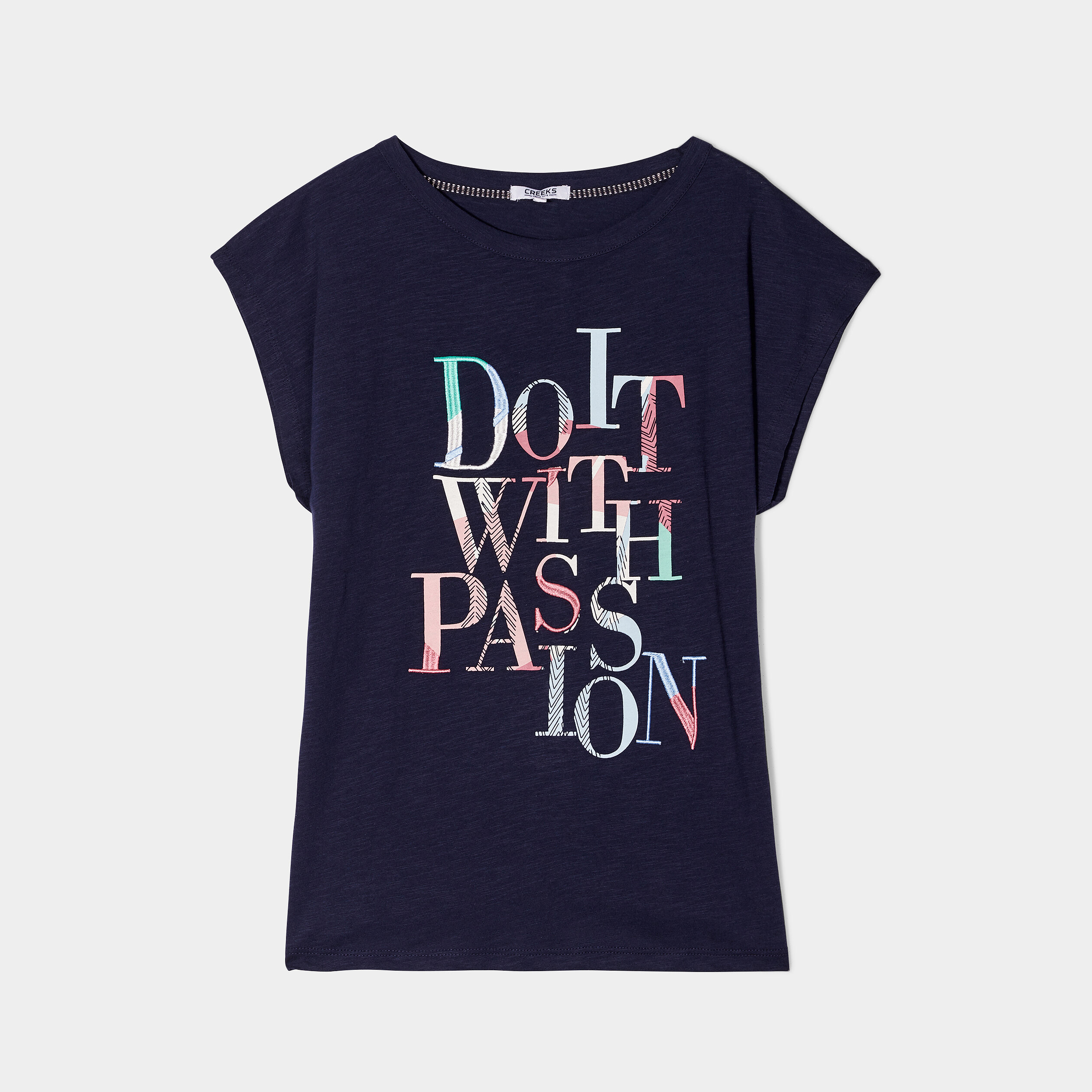 T-shirt droit manches courtes Creeks bleu marine femme | La Halle