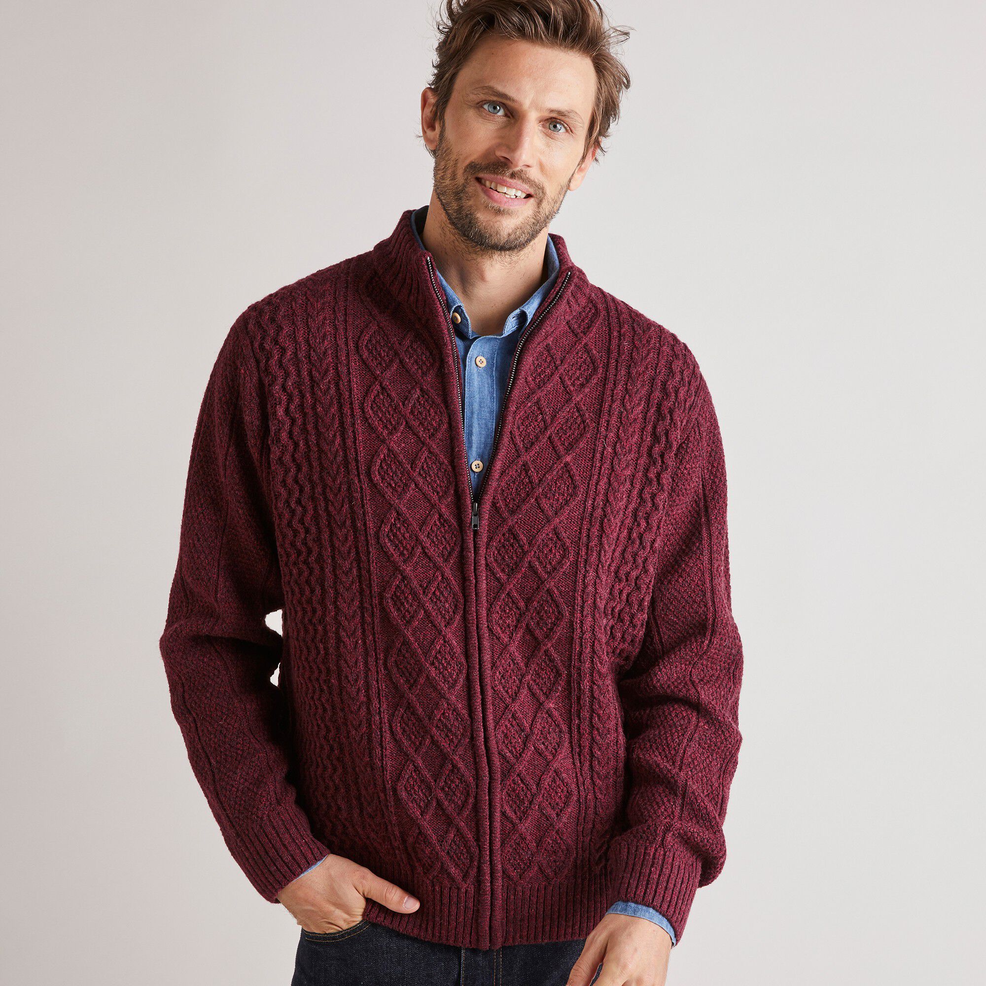 Gilet zippé maille irlandaise