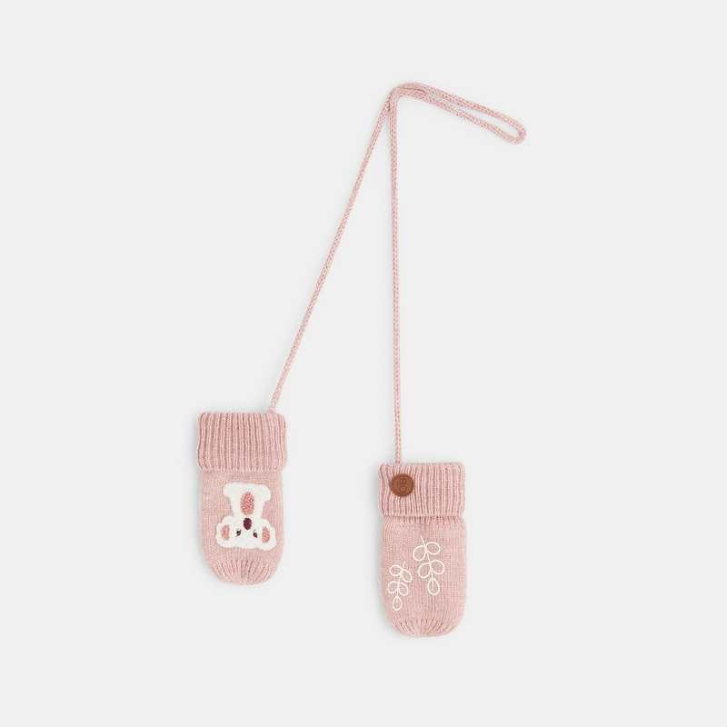Moufles tricot doublé polaire koala roses bébé fille