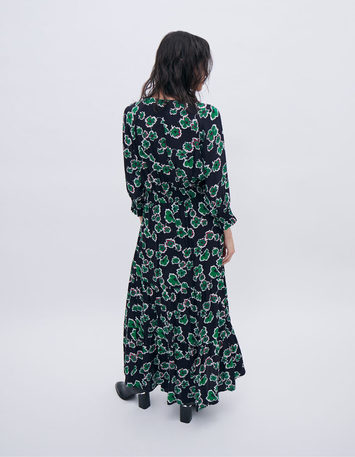 Robe longue noire maxi floral Femme