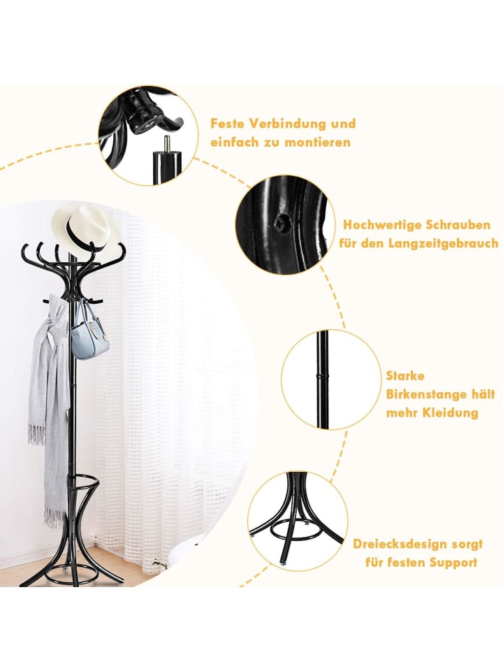 COSTWAY Garderobenständer in Schwarz günstig kaufen 185 cm