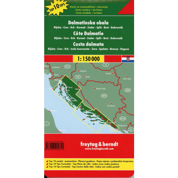 Dalmatinische Küste, Rijeka - Cres - Krk - Kornaten - Zadar - Split - Brac - Dubrovnik, Autokarte 1:150.000 - Straßenkarte