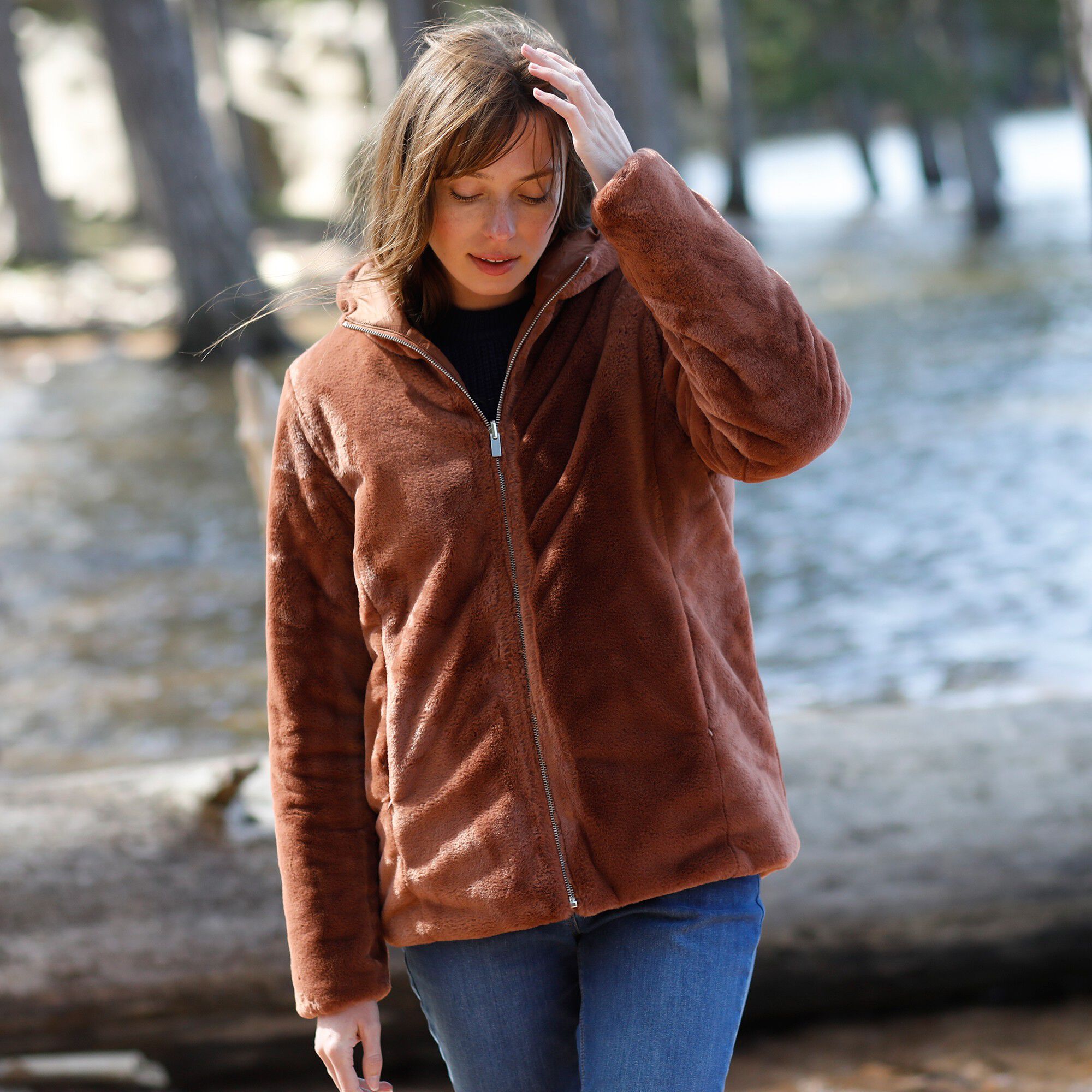 Veste fausse fourrure réversible en doudoune