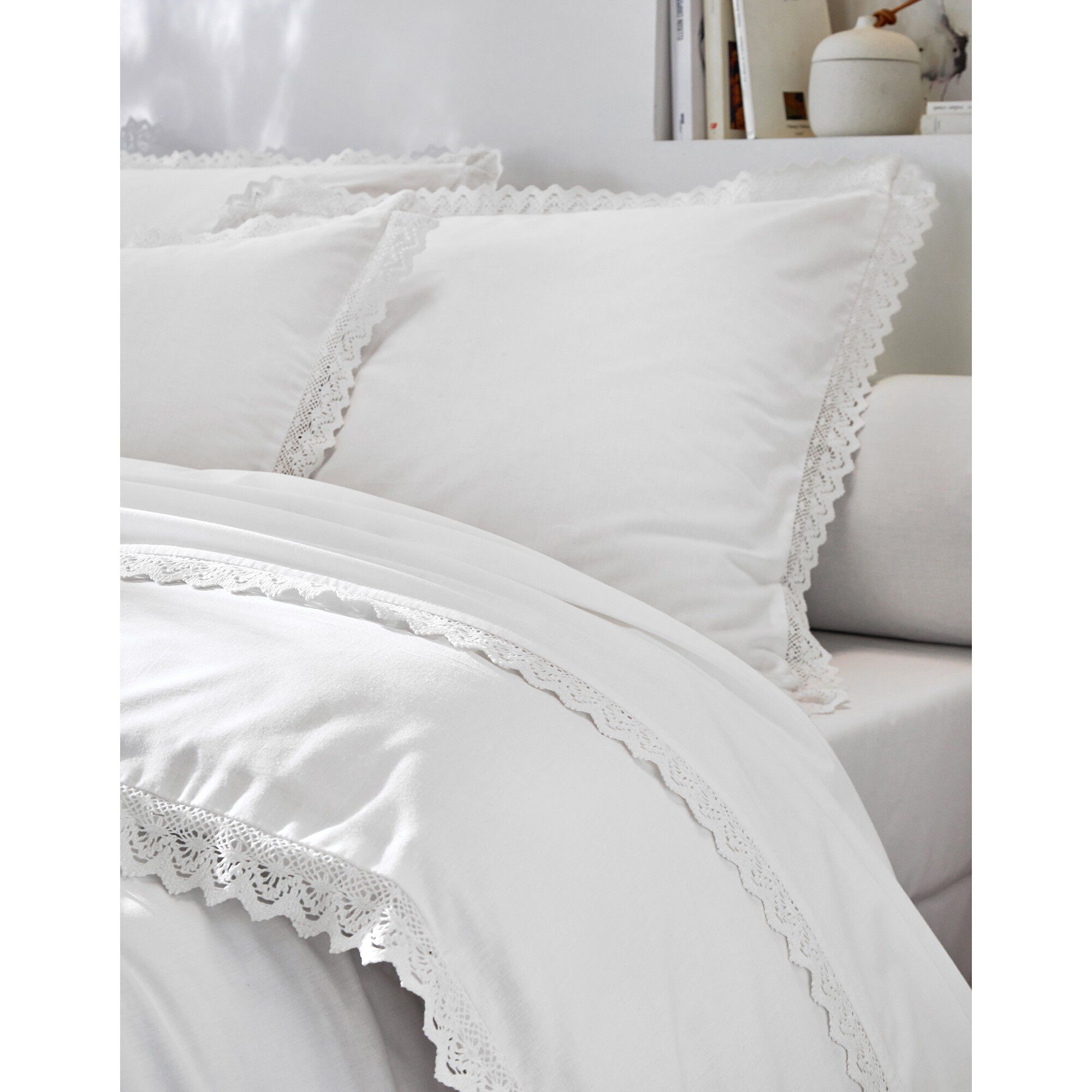 Linge de lit uni dentelle coton