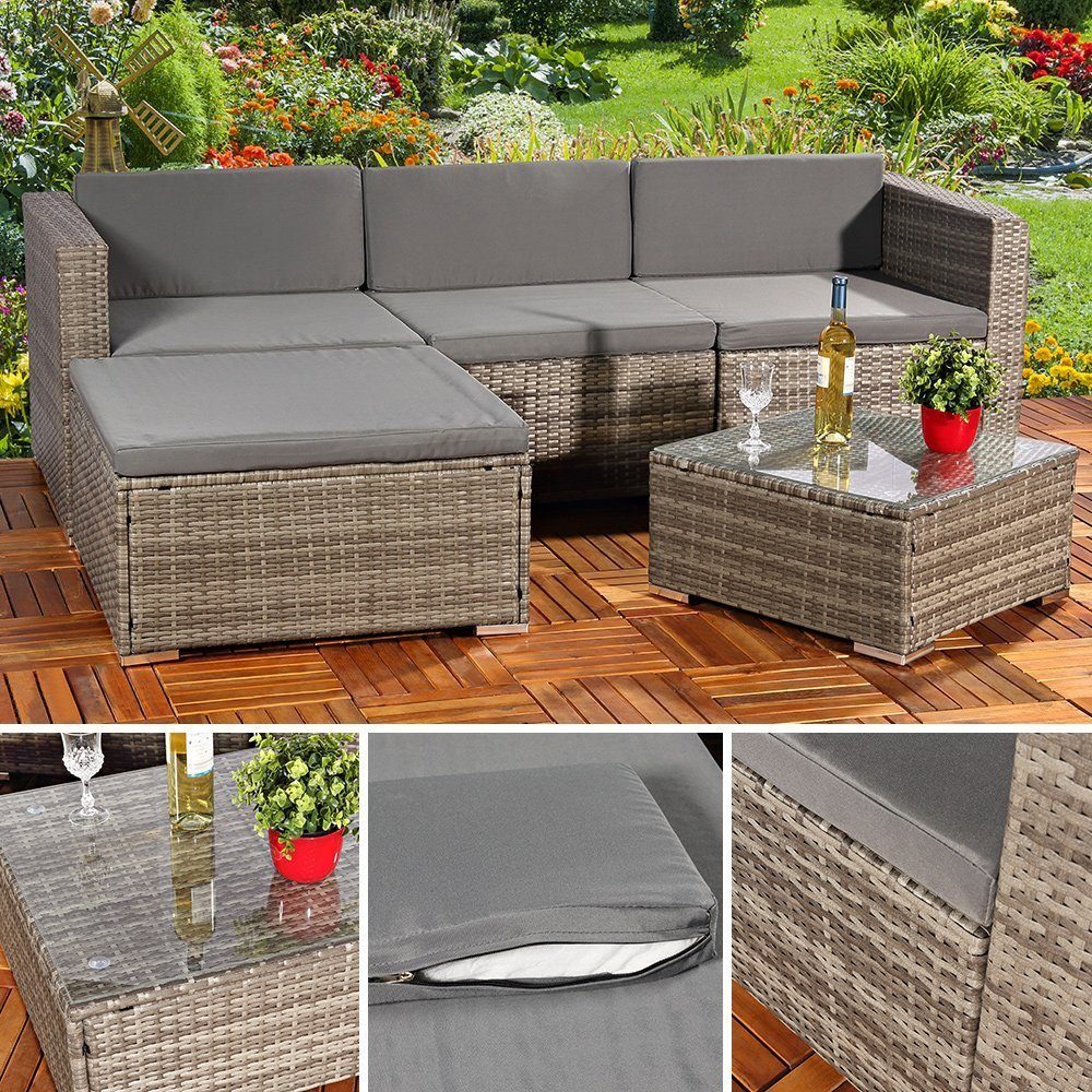 Melko Gartenlounge-Set Gartengarnitur Lounge Polyrattan 5tlg. Sitzgruppe Gartenset, (Set), Schraub-Ausgleich-Standfüße