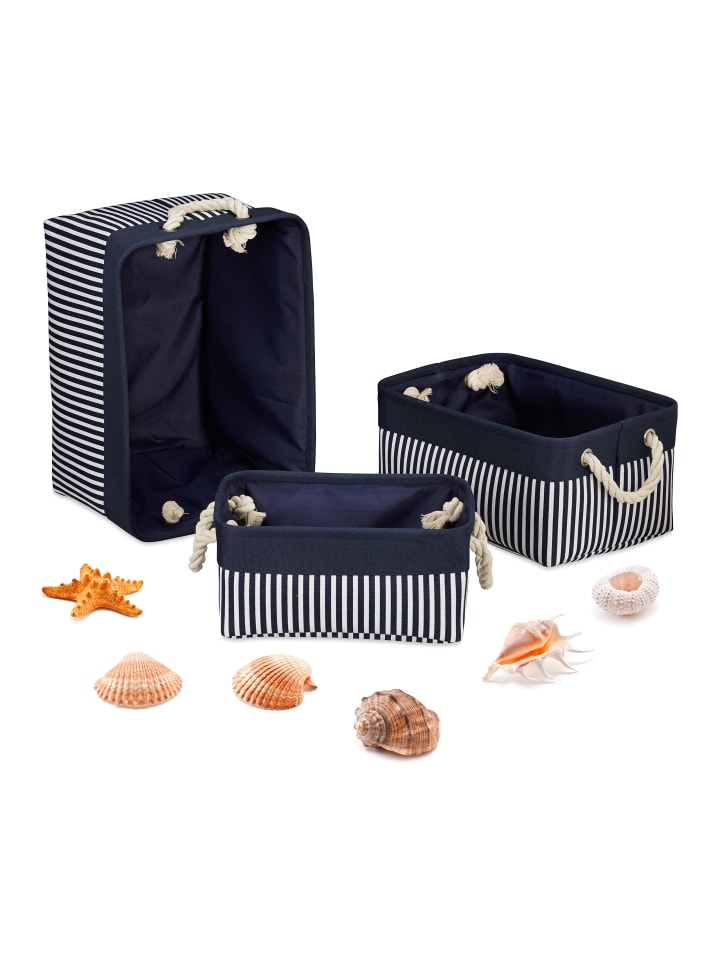 relaxdays 3tlg. Aufbewahrungskörbe Set in Blau/ Weiß günstig kaufen onesize