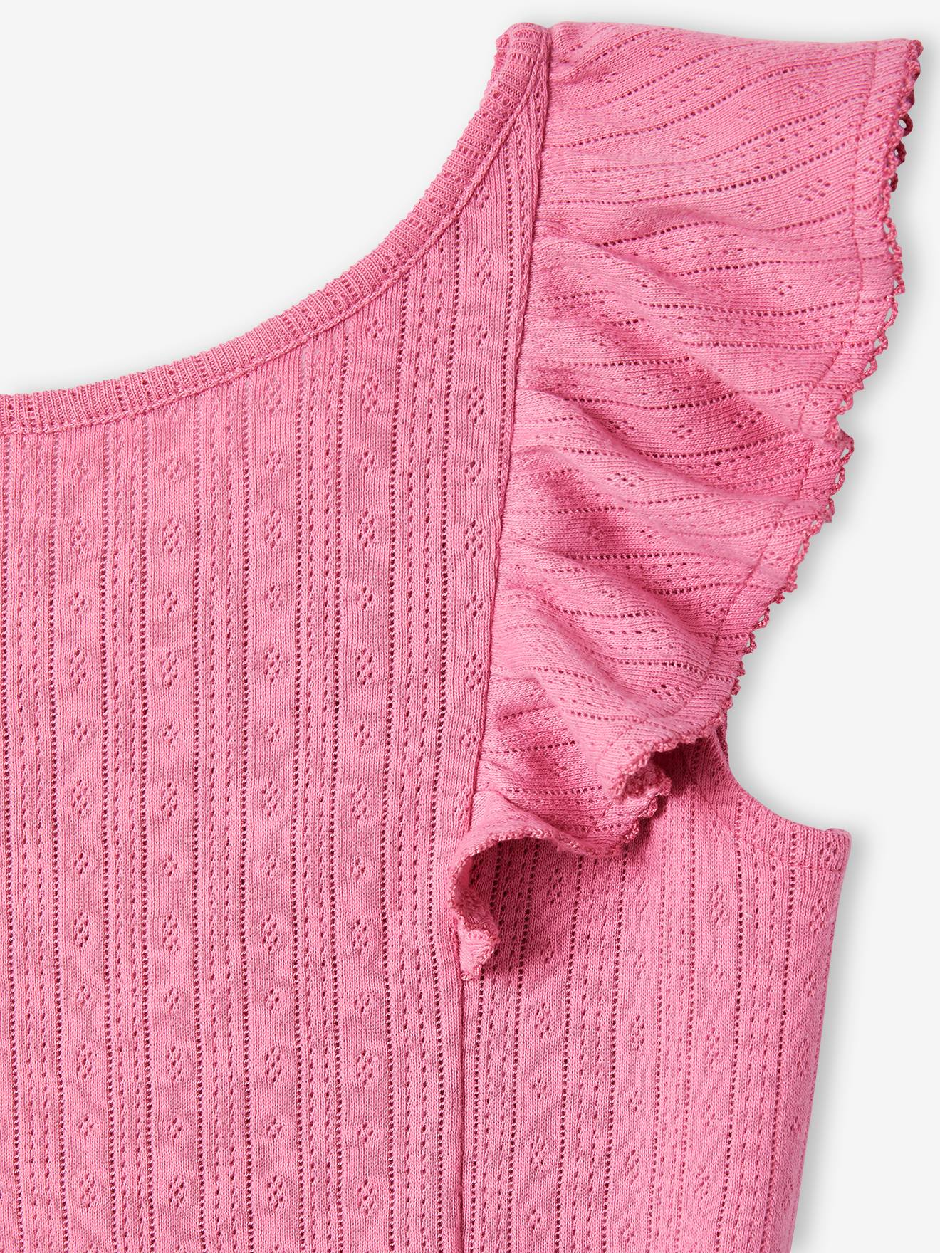 Vertbaudet Mädchen Volant-Top aus Pointelle-Jersey Oeko-Tex - smaragdgrün