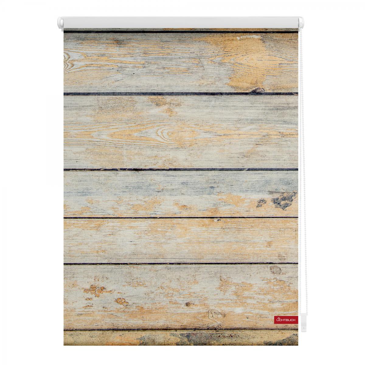 Lichtblick Rollo Klemmfix, ohne Bohren, blickdicht, Bretter Shabby - Braun, 100 x 150 cm (B x L)