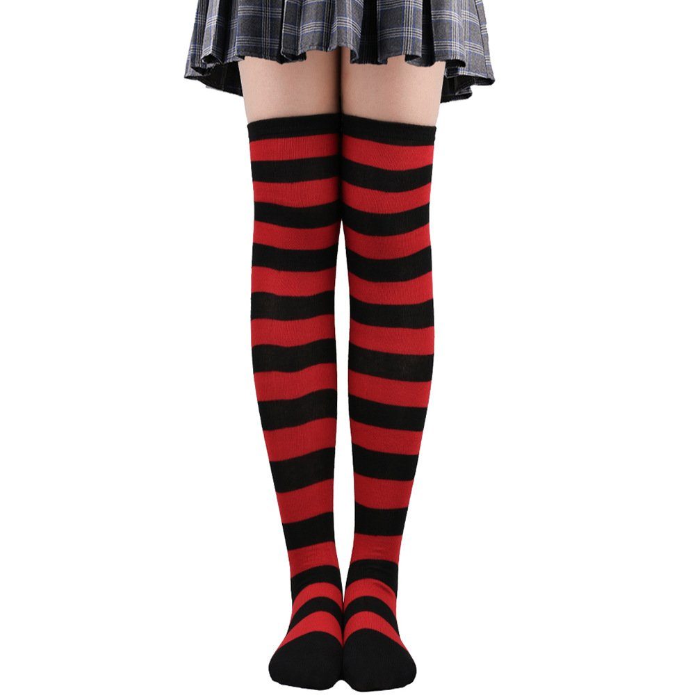 Beinstulpen Weihnachtstag Oberschenkelhohe Socken Gestreifte Overknee Strümpfe (1-St., Party Socken) Warme Beinwärmer Hohe Kniestrümpfe