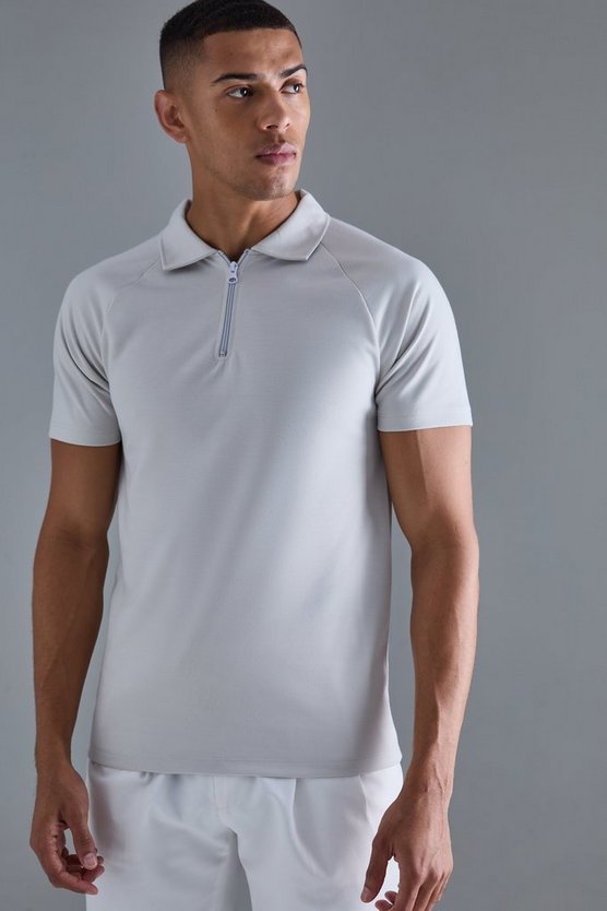Slim-Fit Raglan Poloshirt mit Reißverschluss
