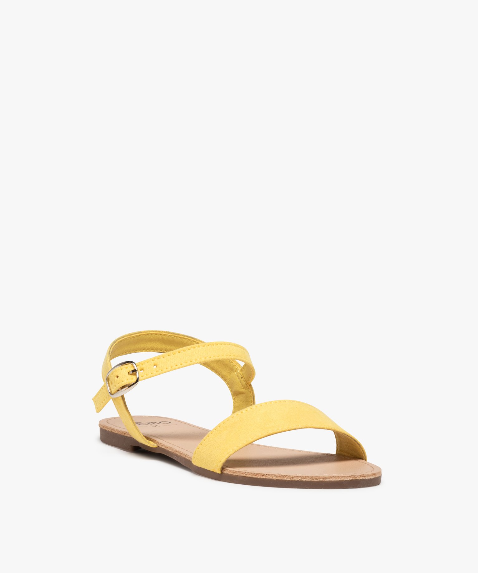 Sandales fille à brides droites en suédine unie jaune | GEMO
