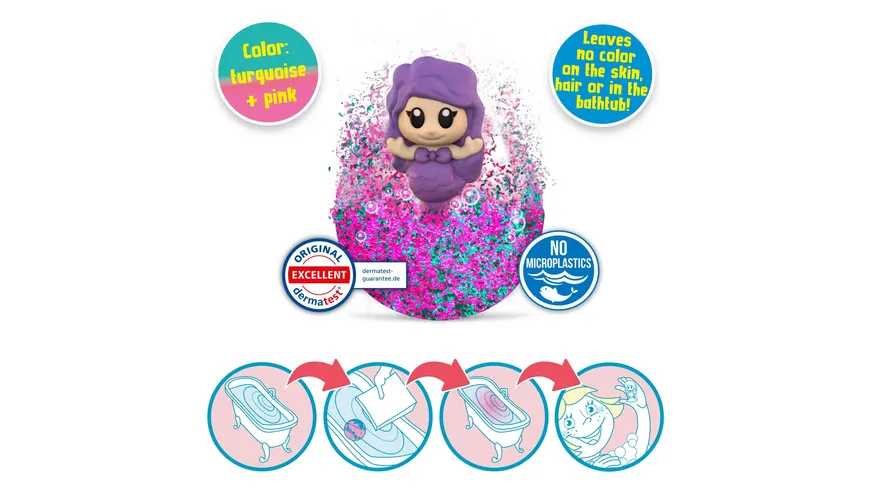 CRAZE - INKEE Mermaid Badekugel mit Erdbeerduft - mit Überraschung (1 von 6 Saugnapf-Figuren) 80 g