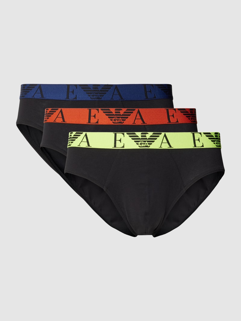 Pants mit elastischem Label-Bund im 3er-Pack in schwarz