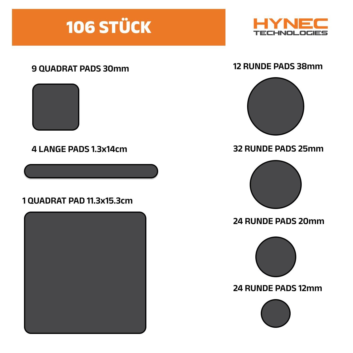 Hynec Technologies Filzgleiter Selbstklebende Filzgleiter, 106 Teile, 7 Grössen, Brau 21 X 21 Cm