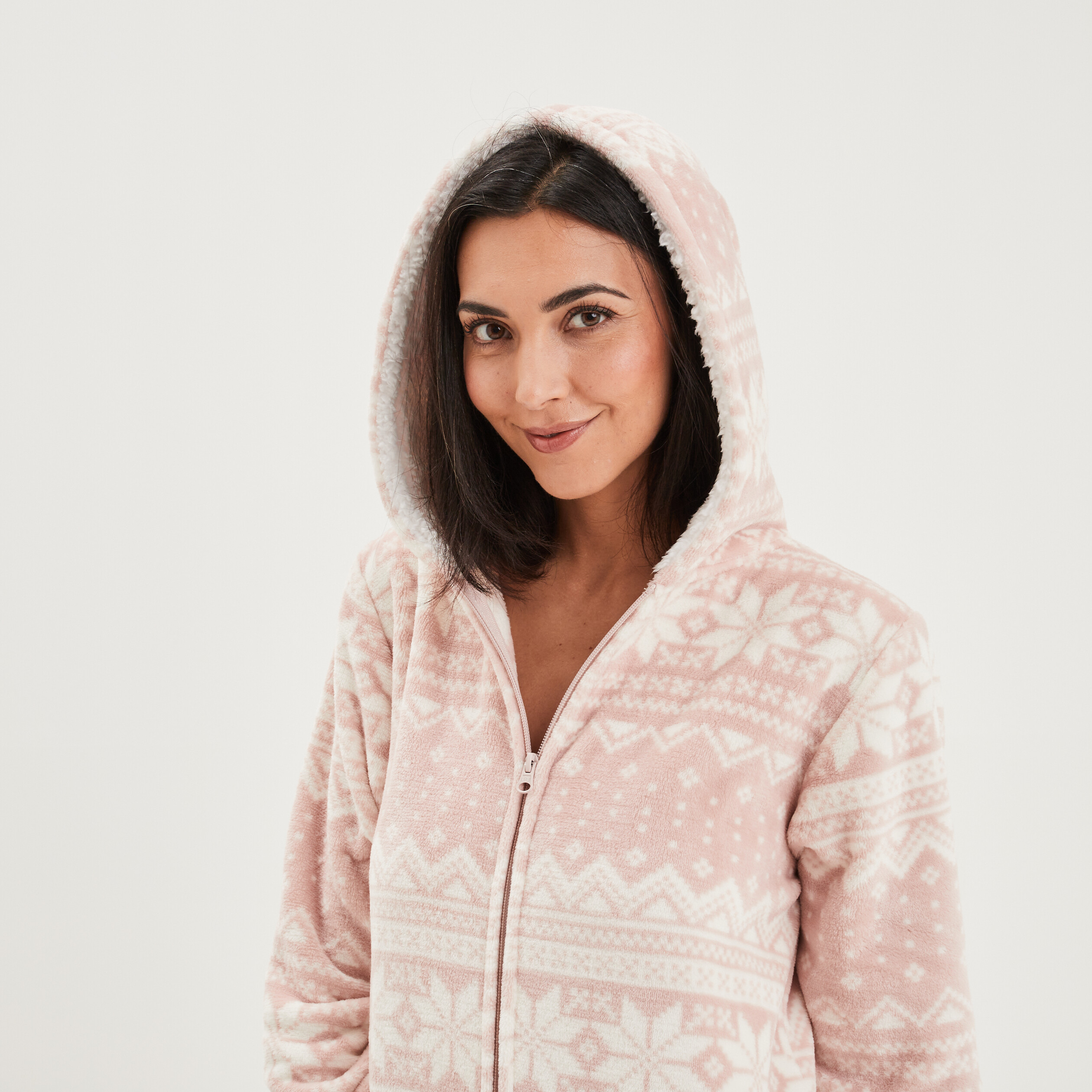 Combinaison pyjama pilou à capuche rose femme | La Halle