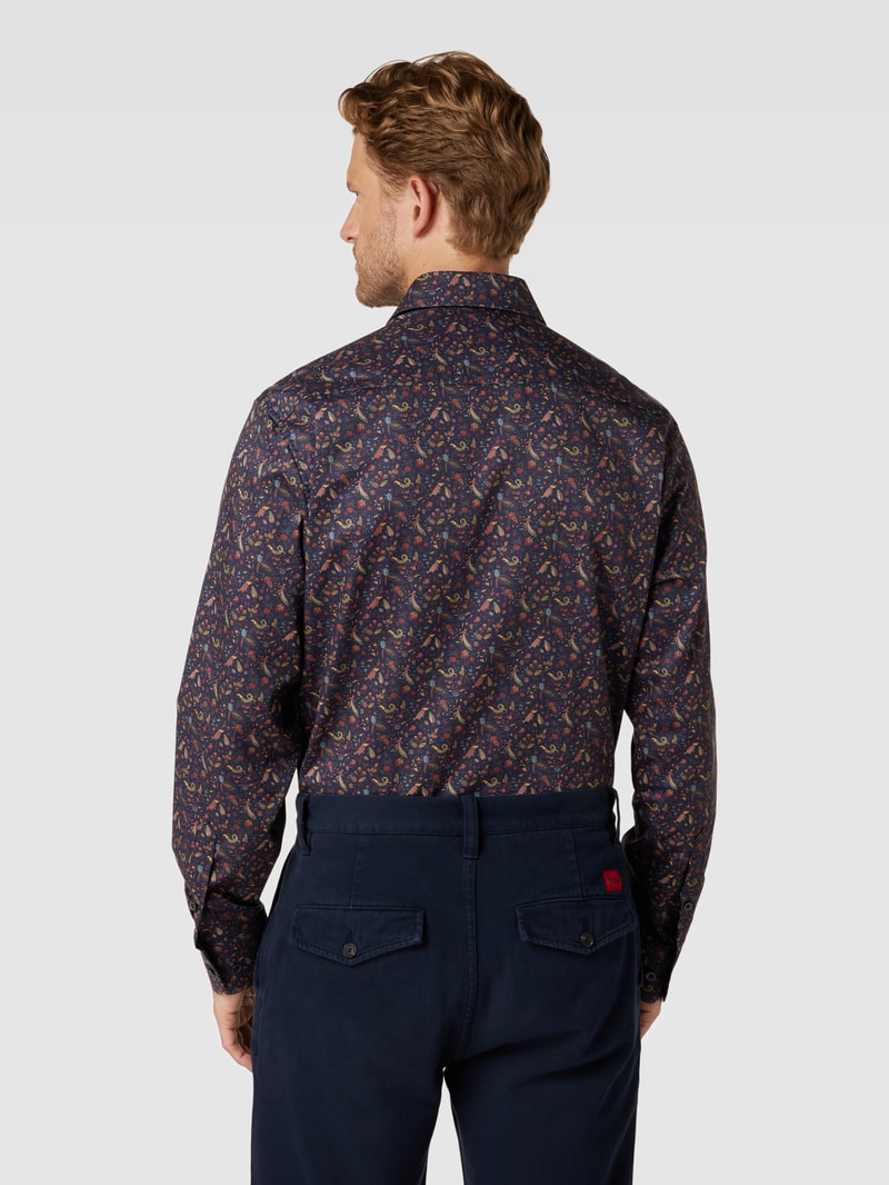 Comfort Fit Business-Hemd mit Allover-Muster in marineblau